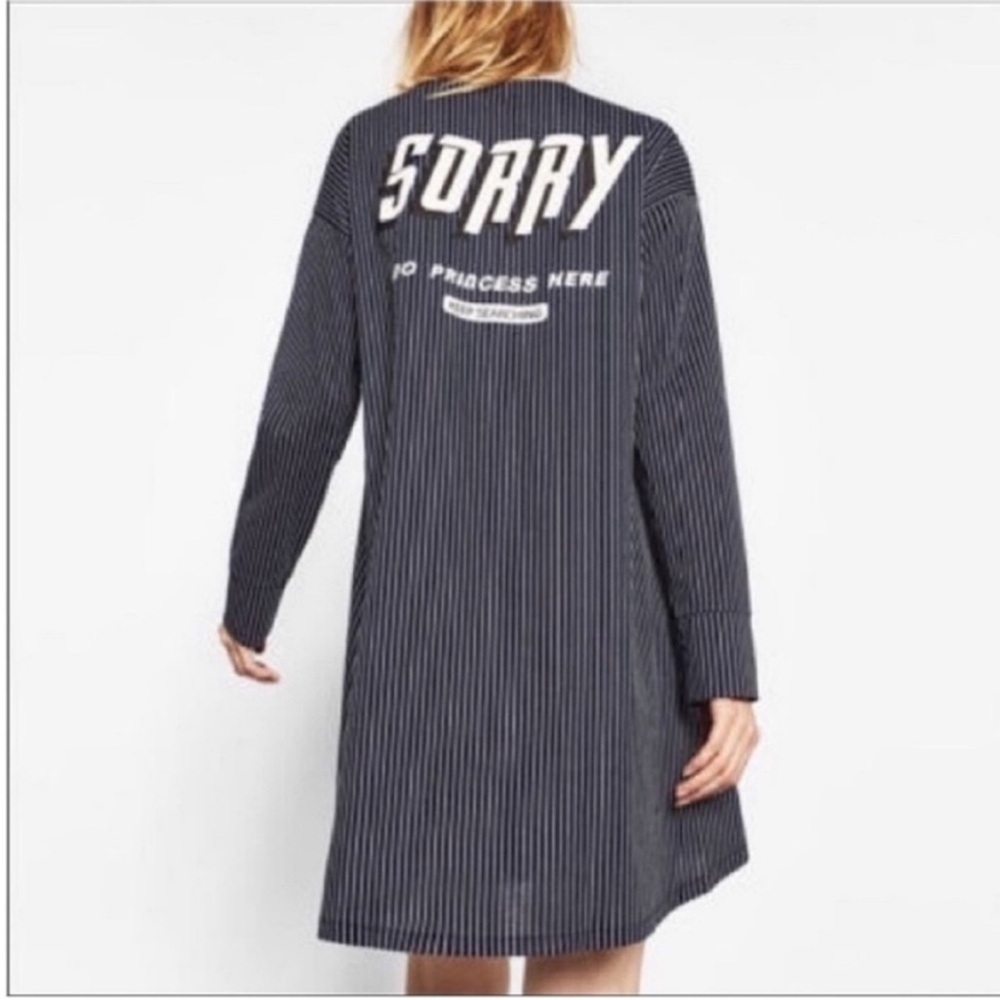 Zara Trafaluc dress navy white striped princess here blogger fav asymmetrical